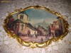 Rama din calamina in stil Rococo cu litografie pe panza cu scena de burg vechi