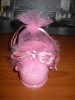 Marturie botez fetite/ fete/ bebe roz botosel, pantofior, papucel din plastic cu puf si saculet organza