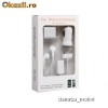 Set iPhone/iPod/iPad cablu de date + incarcator camera + incarcator masina + handsfree