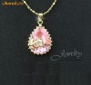Pandantiv placat cu aur, cu cristal rose pear cut si cristale swarovski clear + lant - bijuterii mireasa