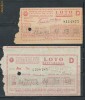 CFL 1952 ROMANIA lot de 2 bilete LOTO, de 1 leu si de 20 lei