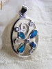 Pandantiv argint cu Opal de foc verde si Topaz alb