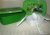 Set 6 piese pentru copii:2cutii pt alimente,pranz,masa si tacamuri din plastic:BEN10,BARBIE,PRINCESS,HANNAH MONTANA,SPIDERMAN NR1. BEN10 VERDE din UK!