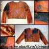 GEACA SCURTA DREAPTA MATLASATA DAMA replica CHANEL ACCESORIZATA cu CAPSE FINE AURII CULORI de TOAMNA in DEGRADE CARAMIZIU MARO ROSCAT NEGRU