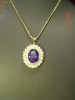 Pandantiv cu lant, placate cu aur, cu cristal ametist oval cut, cristale marchiz cut si cristale swarovski cristal clear- bijuterii mireasa