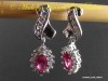 Cercei  Elegance, Pink safir si topaze  placati cu Aur Alb 18K, 32mm, 5.6gr,