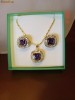 Set placat cu aur de 18k, format din colier si cercei cu cristale ametist princess cut si cristale swarovski clear 4, bijuterii mireasa