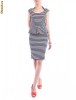 Rochie TinaR cu peplum, in dungi alb-bleumarin