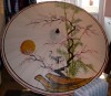 Umbrela soare pt terasa / gradina, model drept chinezesc, lemn + panza pictata manual, stare buna - VINTAGE!!!