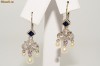superbi cercei aur alb 14K safire roz+bleu,diamante si perle naturale 4.32 gr