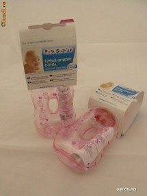 Biberon usor de tinut,0+ luni,nou,First Steps,tetina latex,125ml roz,din UK! foto