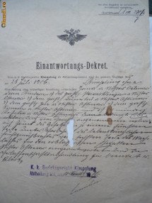 Document , Campulung , Bucovina , 1908 , Decret austriac foto