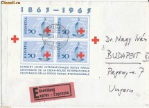 RFL 1963 Elvetia FDC circulat cu colita centenar Crucea Rosie foto