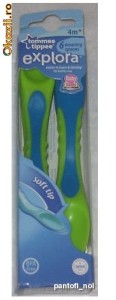 Set 6 lingurite pentru hrana bebelusului, TOMEE TIPPEE EXPLORA,BPA free! Nou din UK! de la 4 luni+/albastru cu verde,maner ergonomic foto