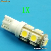 bec led T10 leduri pozitie 9 smd- pozitie, interior sau numar, led-uri, becuri pozitie