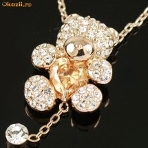 Colier deosebit Ursulet cu cristale Swarovski, placat aur 18K.