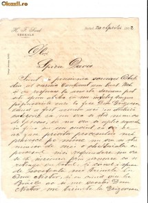 181 Document vechi -20apr1902,Berlad(Barlad) -H.F.Sand, cereale, catre Spiru Davis(grec?), (Braila) -filigran