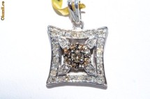 pandantiv aur alb 14K diamante naturale albe si cognac 2.8gr superb foto