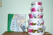 Set 5 Vase Melamina cu Capac pentru Alimente - Mancare Solida, Legume, Fructe... foto