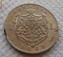 1 leu 1881 - CALITATE - stare impecabila - detalii superbe + eroare de batere(fir de material de la margine pe litera N de la Domnul pana pe par)