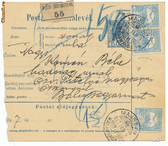 RFL 1917 Formular pachet maghiar Moisei Maramures francatura frumoasa foto mare
