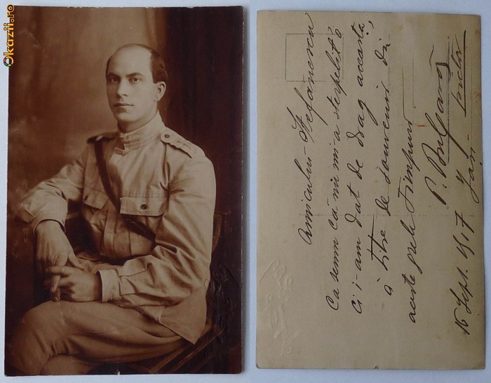 Dedicatie olografa a pictorului  Petre Bulgaras,1917,raritate foto mare