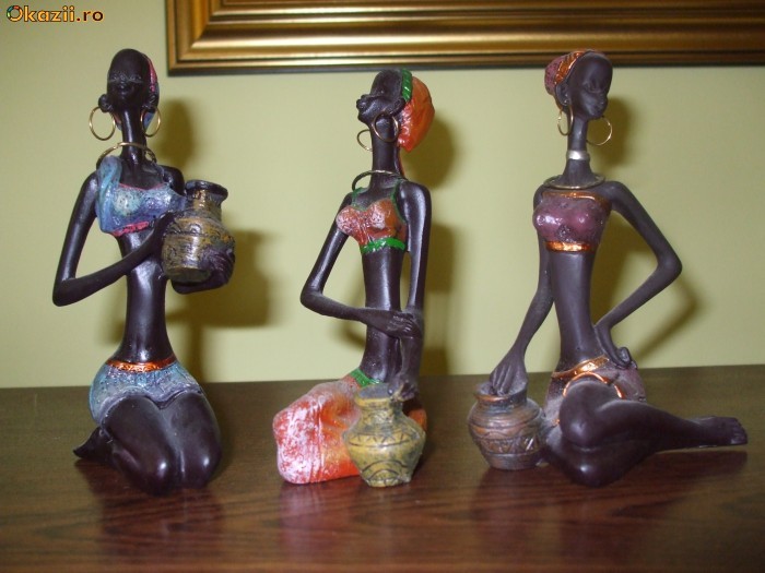 STATUETA BIBELOU AUTENTIC AFRICANA DIN CERAMICA , 3 BUCATI  (viorel) foto mare
