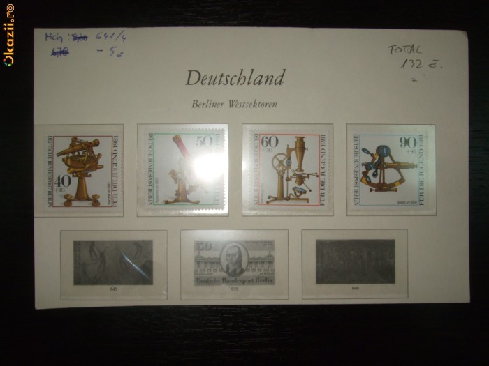 Germania Berlin , Mi nr 641-644 , MNH/** , 5 euro foto mare