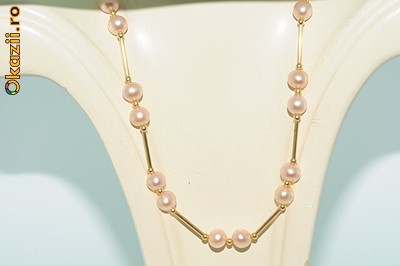 superb colier din aur galben 14K cu perle naturale roz  ieftin foto mare