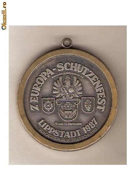 CIA 23 Medalie 7. EUROPA -SHUTZENFEST -LIPPSTADT 1987(germana- heraldica interesanta) -dimensiuni aproximativ 42x45 milimetri foto mare