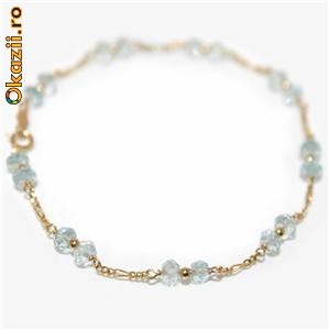 BRATARA AUR CU ACVAMARINE / AQUAMARINE  NATURALE foto mare