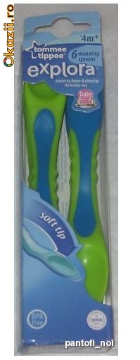 Set 6 lingurite pentru hrana bebelusului, TOMEE TIPPEE EXPLORA,BPA free! Nou din UK! de la 4 luni+/albastru cu verde,maner ergonomic foto mare
