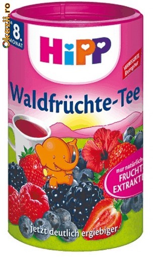 Ceai instant HIPP - FRUCTE de PADURE (bebe peste 8 luni), 400gr, Germania, livrare gratuita la comenzi peste 75 lei - vezi detalii foto mare