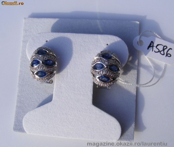 Cercei designer aur 14K, 6.3g, model clip ornati cu 1.95 CARATE SAFIRE si BRILIANTE, certificat si pret magazin 1900eur foto mare