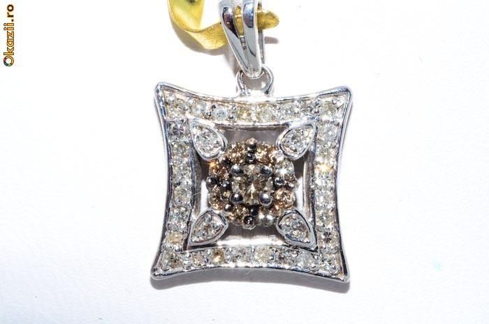 pandantiv aur alb 14K diamante naturale albe si cognac 2.8gr superb foto mare