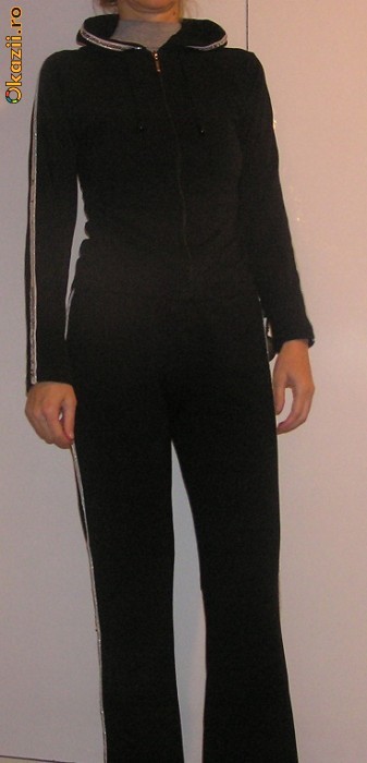 trening dama negru S cu paiete argintii foto mare
