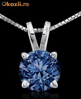 Pandantiv cu Briliant (diamant) albastru 1.25ct in aur alb 14k. Nou foto mare