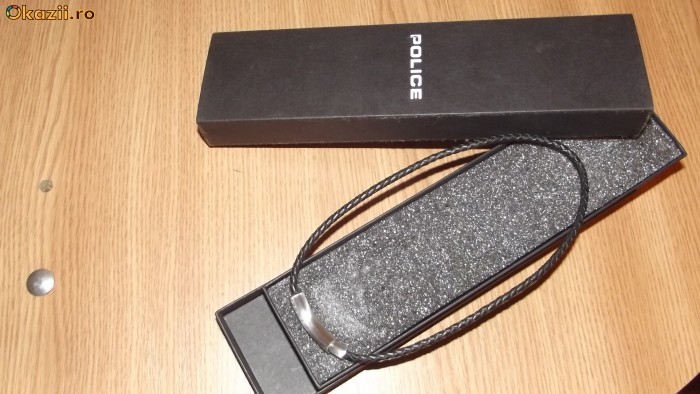 Lantisor piele si inox Police foto mare