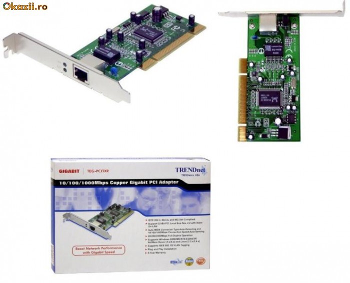 PLACA DE RETEA Gigabit PCI TRENDnet 32-biti 10/100/1000Mbps Copper Gigabit TEG-PCITXR foto mare