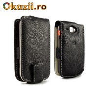 Husa din piele cu aplicatii din aluminiu pentru HTC Wildfire S foto mare
