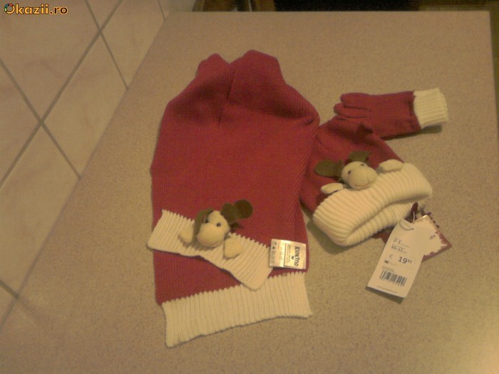 Set haios unisex caciula (fes) + fular + manusi 2-3 ani PRENATAL 100% acrilic foto mare