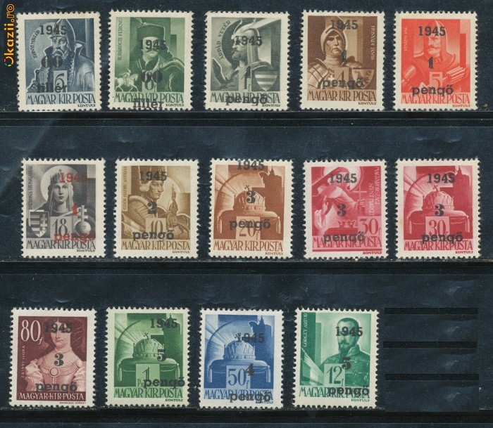 RFL 1945 ROMANIA emisiunea locala Oradea I lot 14 timbre diferite sursarj tipul II foto mare