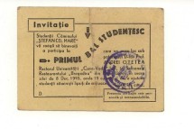 Invitatie la Balul Studentesc,Universitatea Cuza Voda Iasi,1945