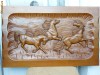 Tablou din lemn sculptat , 3 cai , dimensiuni mari