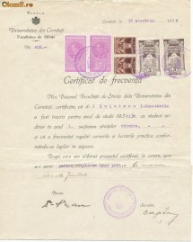 RFL 1935 ROMANIA document Universitatea Cernauti cu 2 timbre fiscale locale rare foto