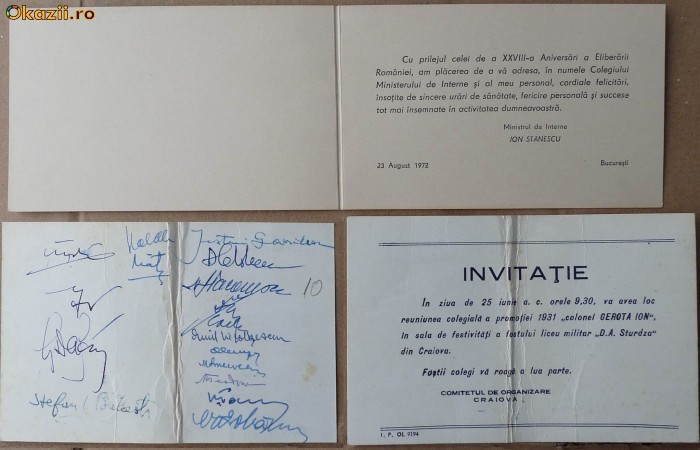 Invitatie Liceul Militar Dimitrie Sturdza , 1931, Felicitare Ministrul de Interne foto mare