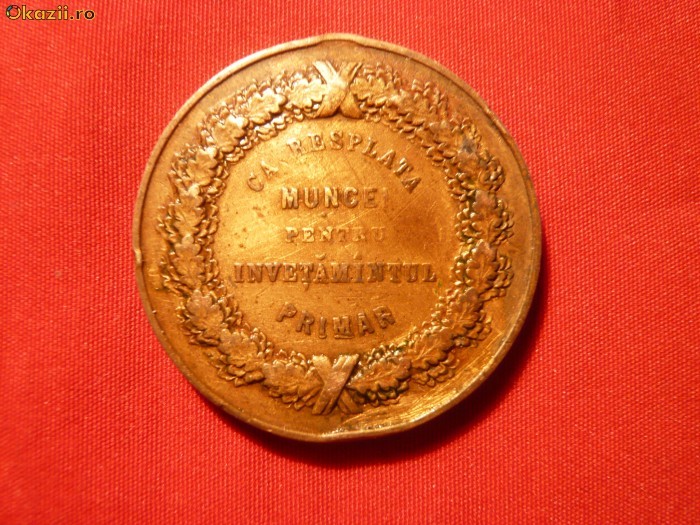 Medalie Carol I -Rasplata Muncii pt.Inv. Primar - fara toarta foto mare Medalie Carol I -Rasplata Muncii pt.Inv. Primar - fara toarta foto mare